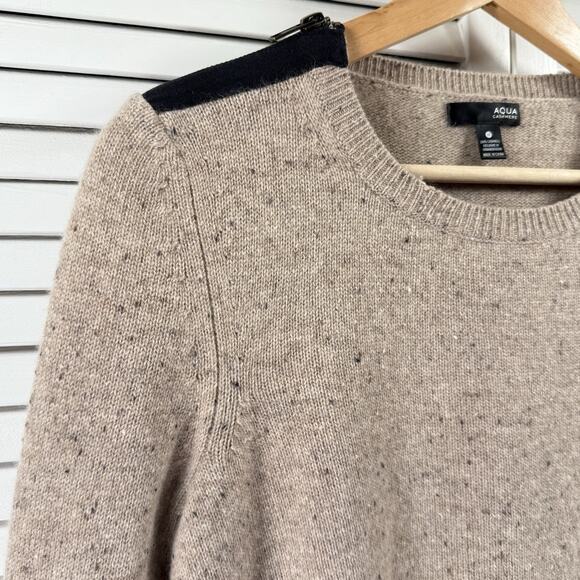 Aqua 100% Cashmere Sweater Zip Shoulder Light Brown Womens SIZE MEDIUM Luxury - Picture 4 of 12